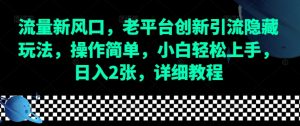 流量新风口,老平台创新引流隐藏玩法,操作简单,小白轻松上手,日入2张,详细教程-网创星球