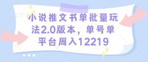 小说推文书单批量玩法2.0版本,单号单平台周入12219-网创星球