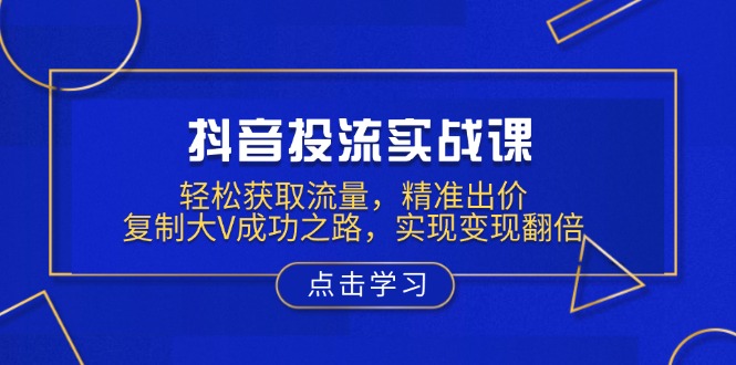 抖音投流实战课,轻松获取流量,精准出价,复制大V成功之路,实现变现翻倍-网创星球
