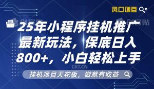 2025年小程序挂机推广最新玩法,保底日入800+,小白轻松上手-网创星球