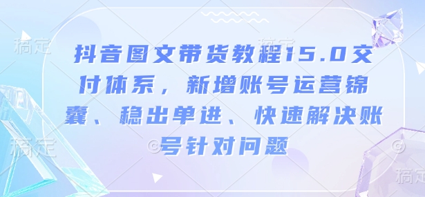 抖音图文带货教程15.0交付体系,新增账号运营锦囊、稳出单进、快速解决账号针对问题-网创星球