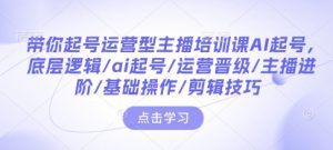 带你起号运营型主播培训课AI起号，底层逻辑/ai起号/运营晋级/主播进阶/基础操作/剪辑技巧-网创星球
