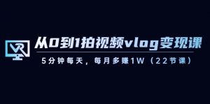 从0到1拍视频vlog变现课,5分钟每天,每月多赚1W(22节课)-网创星球