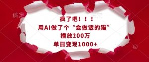 疯了吧！用AI做了个“会做饭的猫”，播放200万，单日变现1k-网创星球