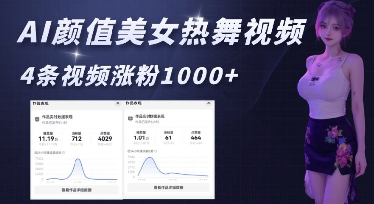 AI颜值美女热舞视频,4条视频涨粉1000+,实测6分钟一条-网创星球