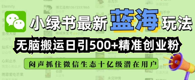 小绿书无脑搬运引流,全自动日引500精准创业粉,微信生态内又一个闷声发财的机会-网创星球