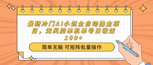 最新冷门AI小说全自动撸金项目，无风控单机单号日收益100+-网创星球
