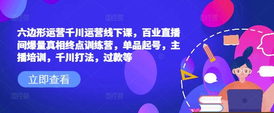 六边形运营千川运营线下课,百业直播间爆量真相终点训练营,单品起号,主播培训,千川打法,过款等-网创星球