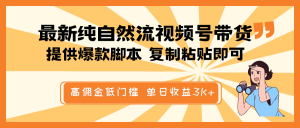 最新纯自然流视频号带货,提供爆款脚本简单 复制粘贴即可,高佣金低门槛,单日收益3K+-网创星球