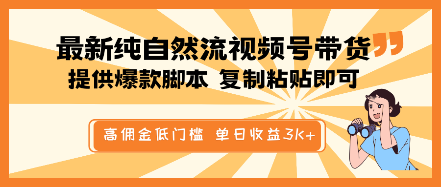 最新纯自然流视频号带货,提供爆款脚本简单 复制粘贴即可,高佣金低门槛,单日收益3K+-网创星球