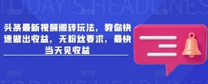 头条最新视频搬砖玩法，教你快速做出收益，无粉丝要求，最快当天见收益-网创星球