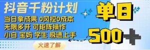 抖音千粉计划,日入500+,包落地,当日拿成果-网创星球