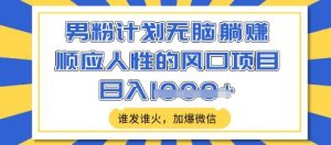 男粉计划无脑躺Z,顺应人性的风口项目,谁发谁火,加爆微信,日入多张【揭秘】-网创星球