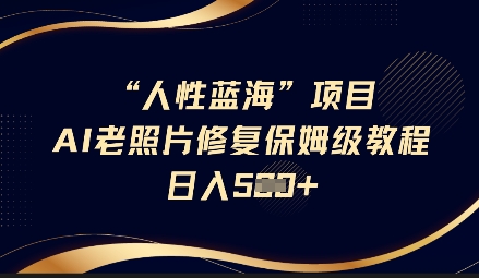人性蓝海AI老照片修复项目保姆级教程,长期复购,轻松日入5张-网创星球
