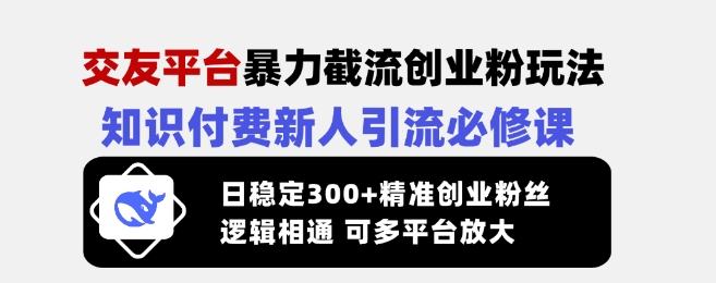 交友平台暴力截流创业粉玩法,知识付费新人引流必修课,日稳定300+精准创业粉丝,逻辑相通可多平台放大-网创星球