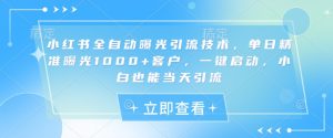 小红书全自动曝光引流技术,单日精准曝光1000+客户,一键启动,小白也能当天引流【揭秘】-网创星球