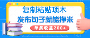 复制粘贴小项目,发布句子就能赚米,单条收益200+-网创星球