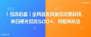 【引流必备】全网首发咸鱼引流黑科技，单日曝光引流500+，附矩阵玩法【揭秘】-网创星球