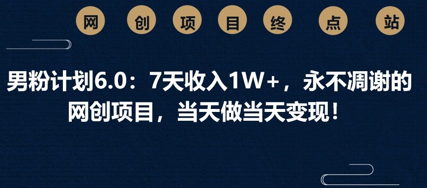 男粉计划6.0:7天收入1W+,永不凋谢的网创项目,当天做当天变现!-网创星球
