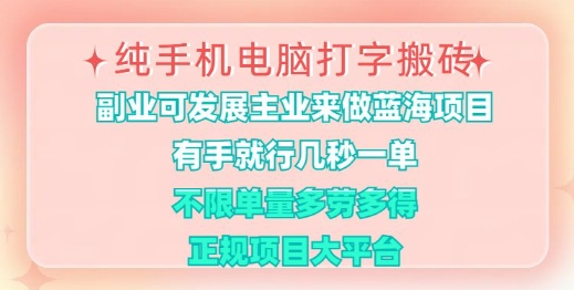 纯手机电脑打字搬砖,有手就行,几秒一单,多劳多得,正规项目大平台【揭秘】-网创星球