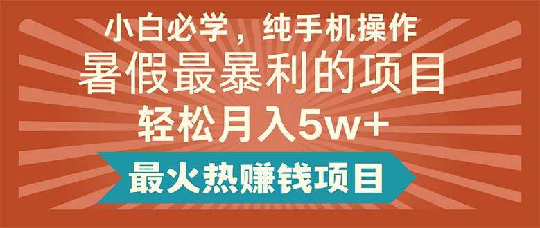 小白必学，纯手机操作，暑假最暴利的项目轻松月入5w+最火热赚钱项目-网创星球