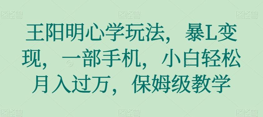 王阳明心学玩法，暴L变现，一部手机，小白轻松月入过万，保姆级教学【揭秘】-网创星球