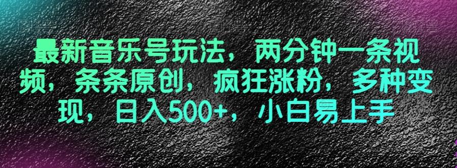 最新音乐号玩法,两分钟一条视频,条条原创,疯狂涨粉,多种变现,日入500+,小白易上手【揭秘】