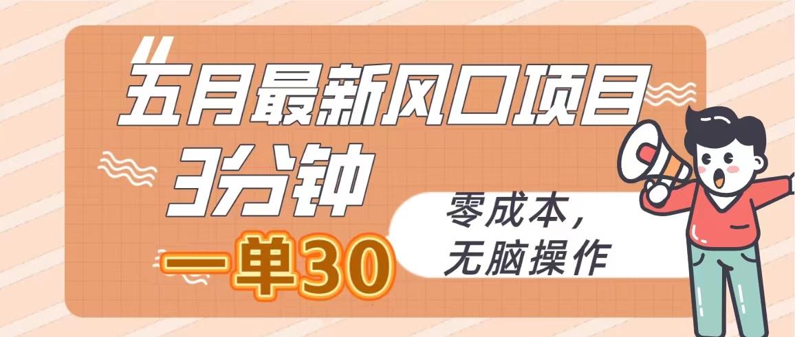 五月最新风口项目，3分钟一单30，零成本，无脑操作-网创星球