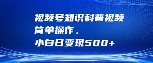 视频号知识科普视频,简单操作,小白日变现500+【揭秘】