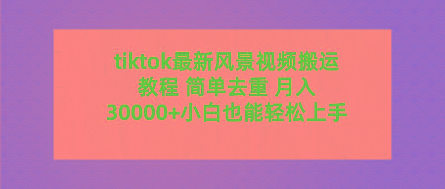 (9804期)tiktok最新风景视频搬运教程 简单去重 月入30000+附全套工具-网创星球