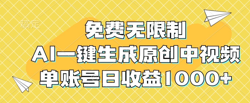 免费无限制,AI一键生成原创中视频,单账号日收益1000+-网创星球