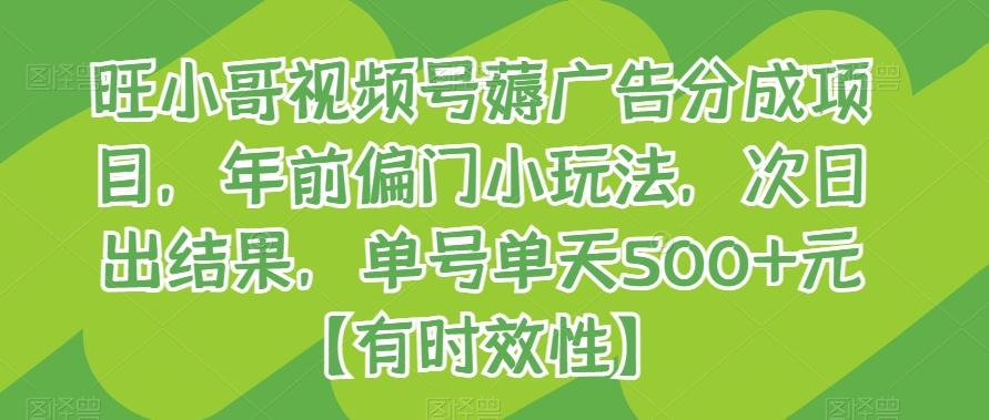 旺小哥视频号薅广告分成项目,年前偏门小玩法,次日出结果,单号单天500+元【有时效性】