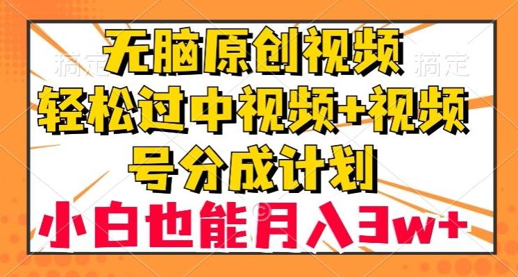 无脑原创视频，轻松过中视频+视频号分成计划，小白也能月入3w+【揭秘】-网创星球