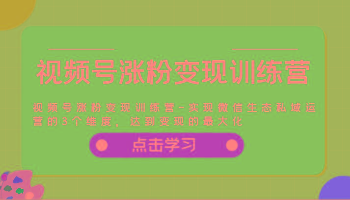 视频号涨粉变现训练营-实现微信生态私域运营的3个维度，达到变现的最大化-网创星球