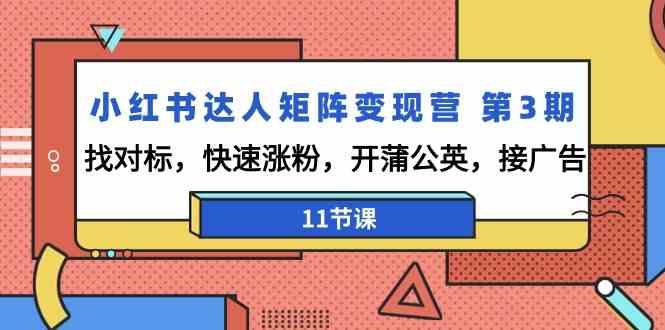 小红书达人矩阵变现营第3期,找对标,快速涨粉,开蒲公英,接广告(11节课)-网创星球