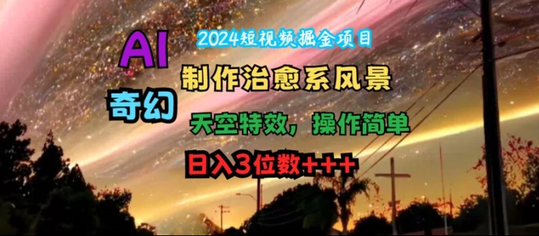2024短视频掘金项目,AI制作治愈系风景,奇幻天空特效,操作简单,日入3位数【揭秘】