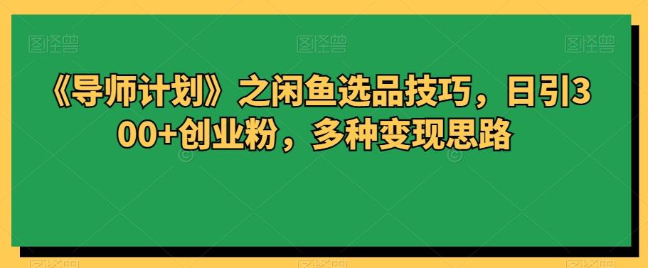 《导师计划》之闲鱼选品技巧,日引300+创业粉,多种变现思路