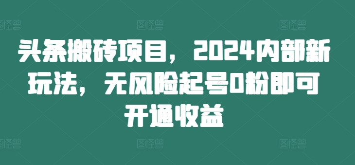 头条搬砖项目,2024内部新玩法,无风险起号0粉即可开通收益-网创星球